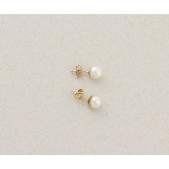 14k Yellow Gold 5mm Freshwater Pearl Earrings Stud Post Small 1/4" - Picture 9 of 9